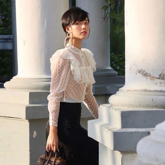 H&M Tops - Sandra Mansour x H&M Top Blouse Tulle S NWT